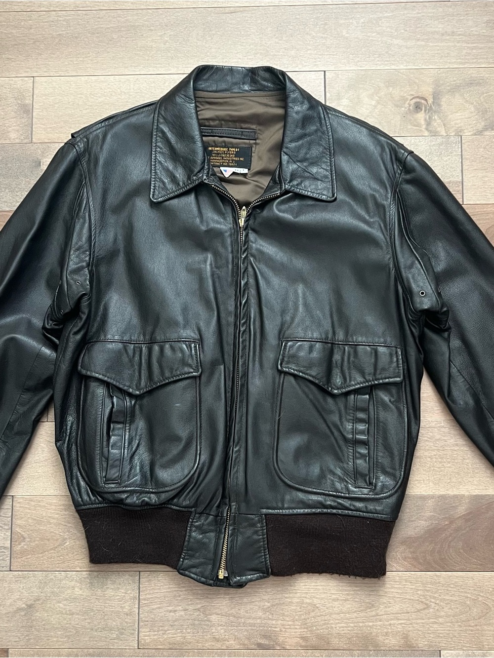 Classic Black Leather Bomber Jacket